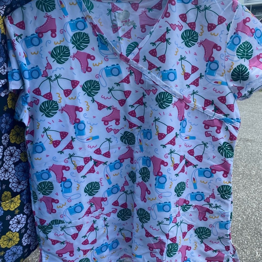 Colorful Printed Scrub Top